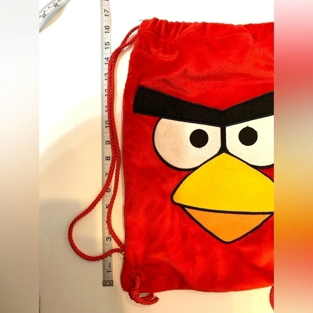 Angry Birds Soft Velvet Velour Drawstring Cinch bag Backpack Tote RED